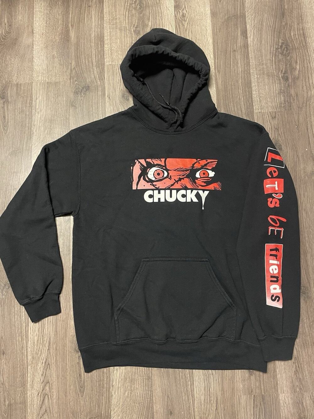 Chucky Let's Be Friends Black Hoodie Size Large Graphic Horror Movie Spencer's